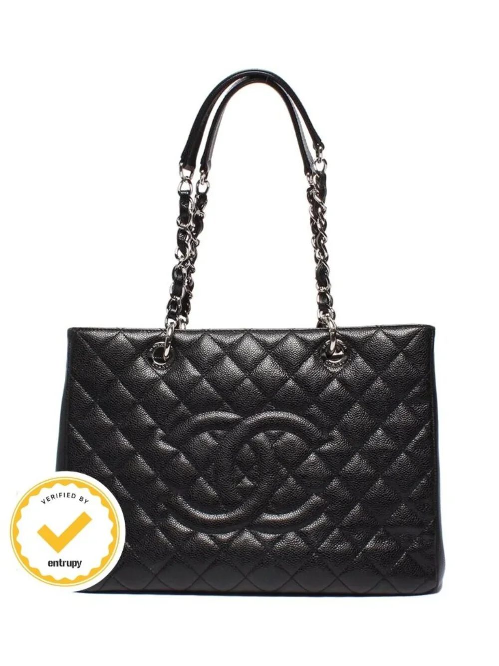 Chanel Chain Tote Bag Grand Shopping GST Silver Caviar Leather Quilted